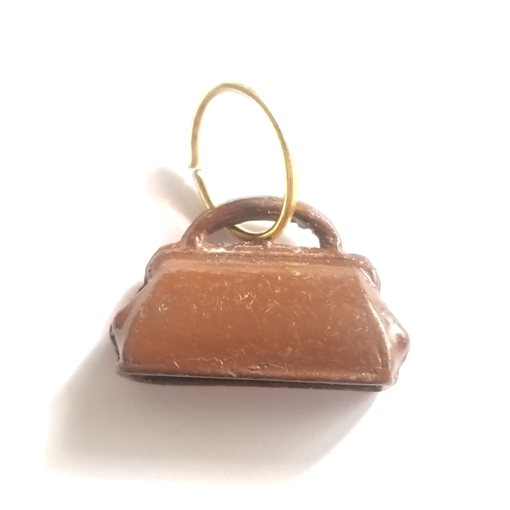 Vintage brown suitcase charm pendant brown painted metal doctor bag